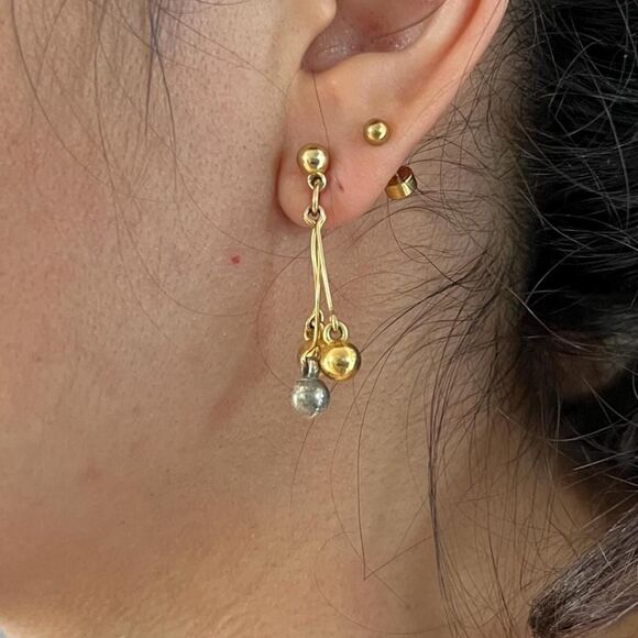 Vintage 80s dangle Earrings gold tone beads - Picture 3 of 3